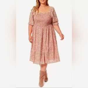 New Jessica Simpson Aldan Smocked Pink Floral Dress 3x Cottagecore Romantic NWT